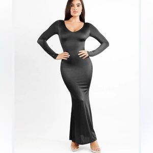 Popilush Shapewear Solid Shine Slimming Maxi Dresses